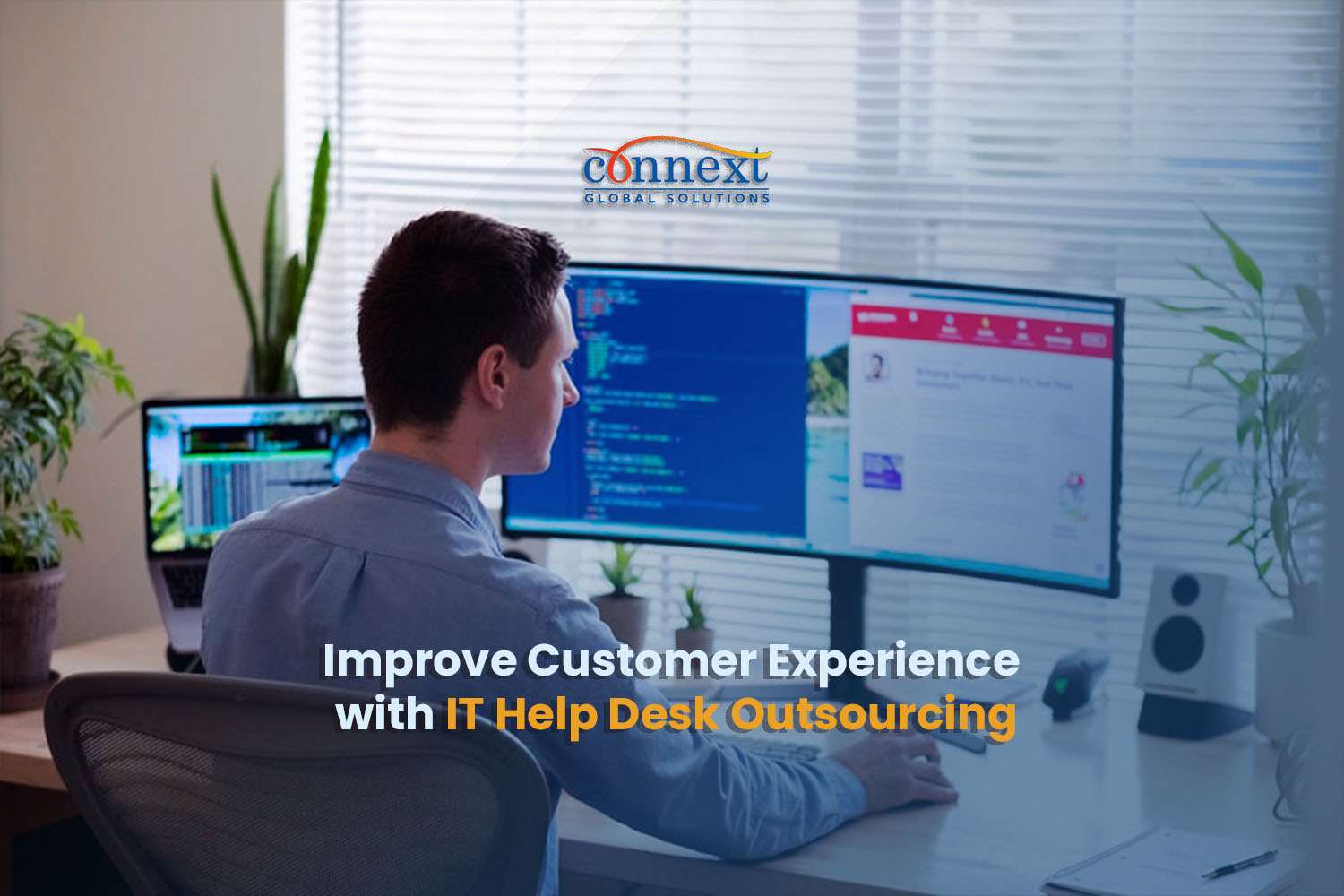 Improve Customer Experience through IT Help Desk Outsourcing Man infront of a Computer Information Technology 1