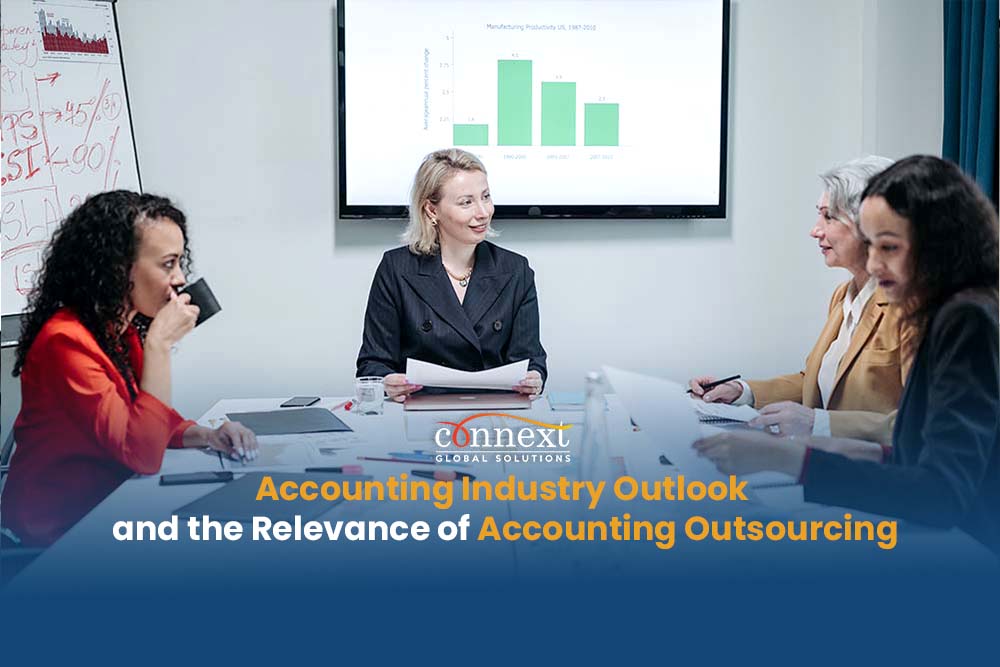 Accounting Industry Outlook and the Relevance of Accounting Outsourcing 3 people in an office meeting