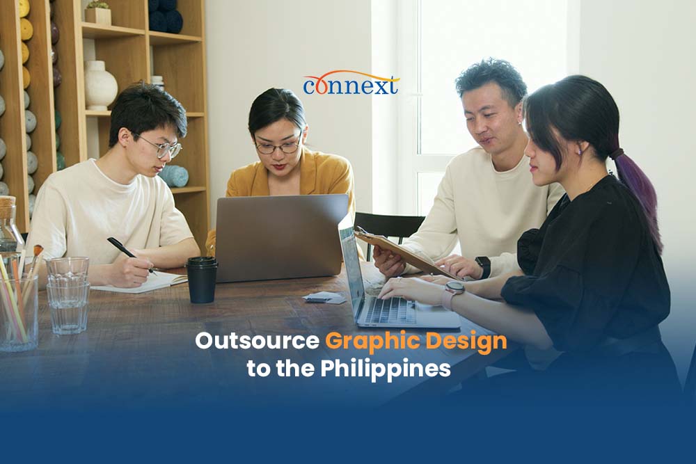 Outsource Graphic Design to the Philippines 4 people brainstorming in office meeting asian