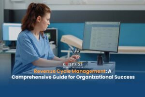 Revenue-Cycle-Management-A-Comprehensive-Guide-for-Organizational-Success-hospital-staff-woman-in-scrub-scuit-in-office-typing-data-into-computer-v0