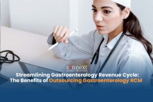 Streamlining-Gastroenterology-Revenue-Cycle-The-Benefits-of-Outsourcing-Gastroenterology-RCM-woman-in-medical-gown-using-tablet