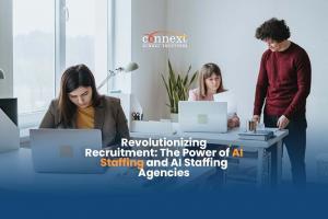 Revolutionizing-Recruitment-The-Power-of-AI-Staffing-and-AI-Staffing-Agencies-woman-in-corporate-office-attire-working-on-computer