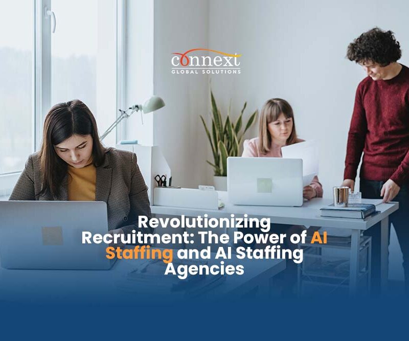 Revolutionizing-Recruitment-The-Power-of-AI-Staffing-and-AI-Staffing-Agencies-woman-in-corporate-office-attire-working-on-computer