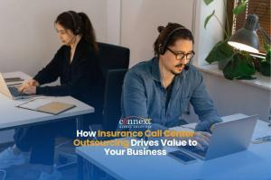 How Insurance Call Center Business Process Outsourcing Drives Value to Your Business man and woman in corporate attire with laptop and office desk in office