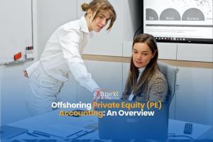 Offshoring-Private-Equity-PE-Accounting-An-Overview-woman-in-brown-and-black-plain-blazer-sitting-in-gray-chair-with-laptop-with-woman-in-white-polo-in-office-meeting