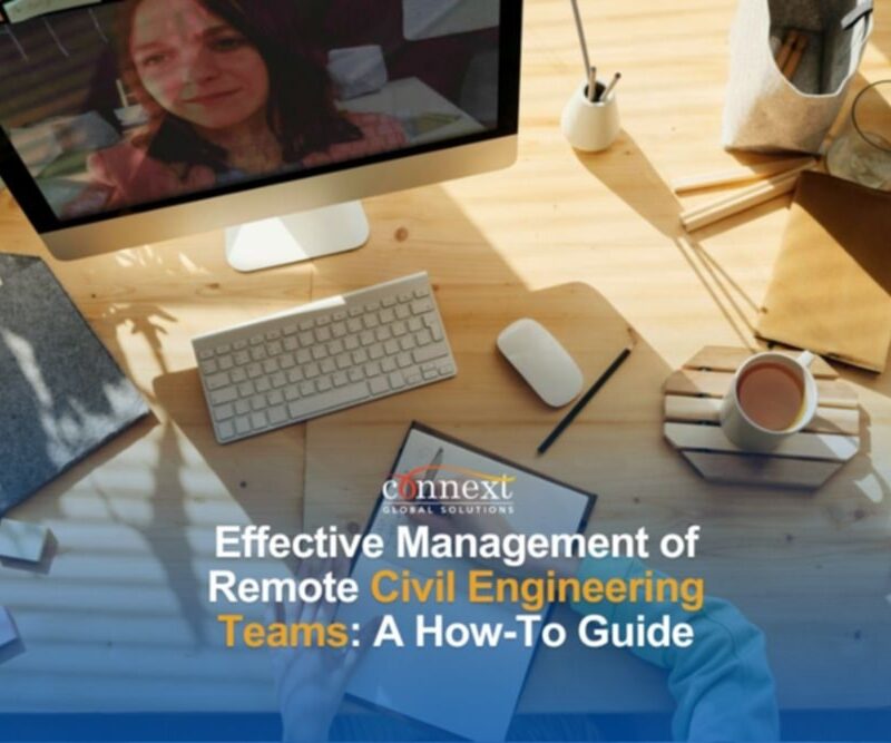 Effective Management of Remote Civil Engineering Teams - a How-to Guide person writing in notebook with desk computer in a meeting