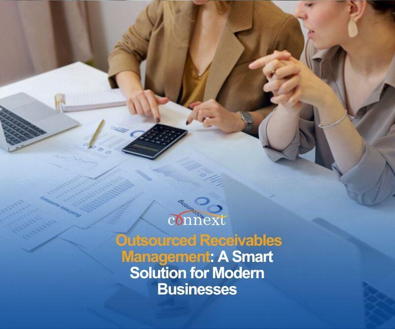 Outsourced Receivables Management: A Smart Solution for Modern Businesses women in corporate attire with laptop, office documents and calculator