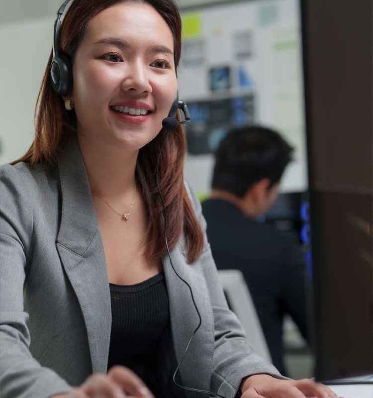 Female call center agent working on a task.