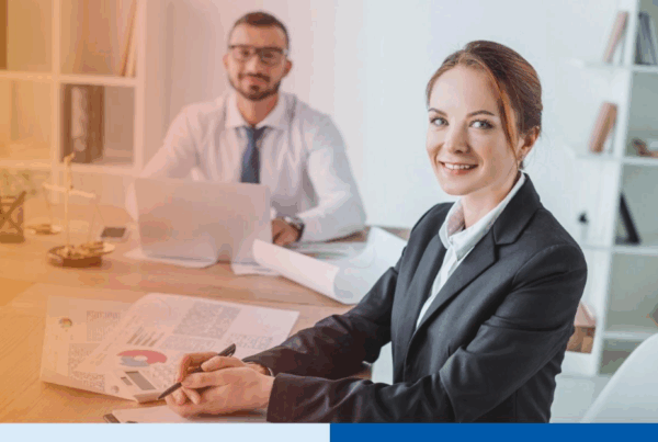property management professional in corporate attire in office