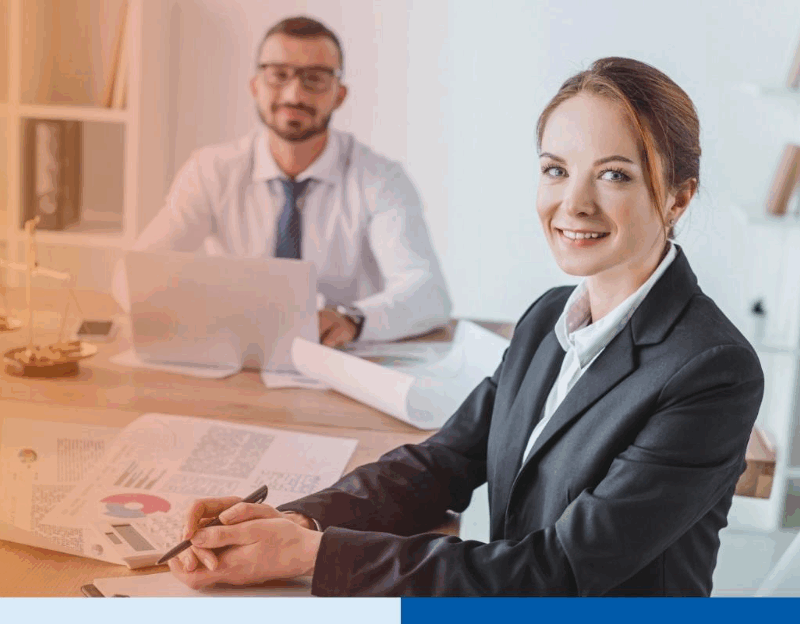 property management professional in corporate attire in office