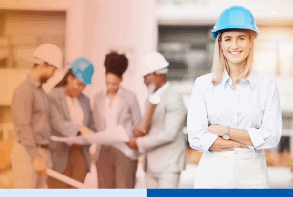 woman surveyor in hard hat in a construction site