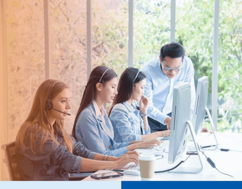 Team woman Call center service customer support or sales agent give advice and help solve problems 