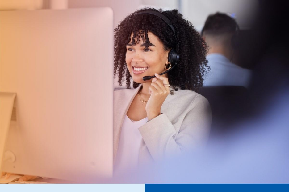 Call center, customer service or black woman on computer for customer support, consulting or network 