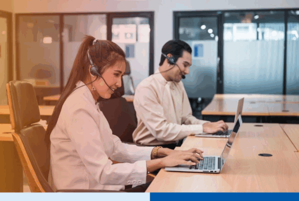 Operator asian woman agent with headset working with laptop on customer consultation in the office 