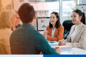 Business team discussing a project during a meeting in the office