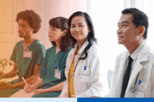 Doctor in white coat Visiting Conference 