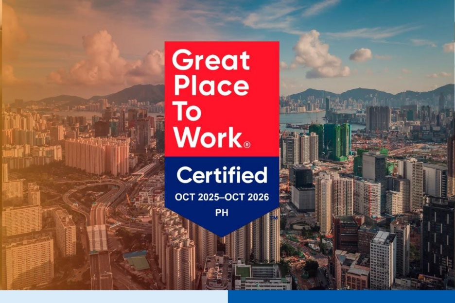 Great Place to Work Certified badge for Connext, valid from October 2025 to October 2026, displayed over a city skyline background