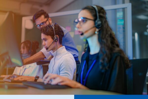 A team of call center agents in Colombia working together.