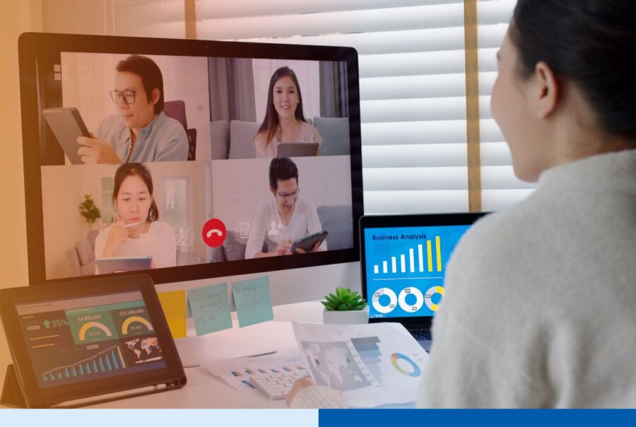 A group of AI-enabled remote teams working together for an outsourcing project