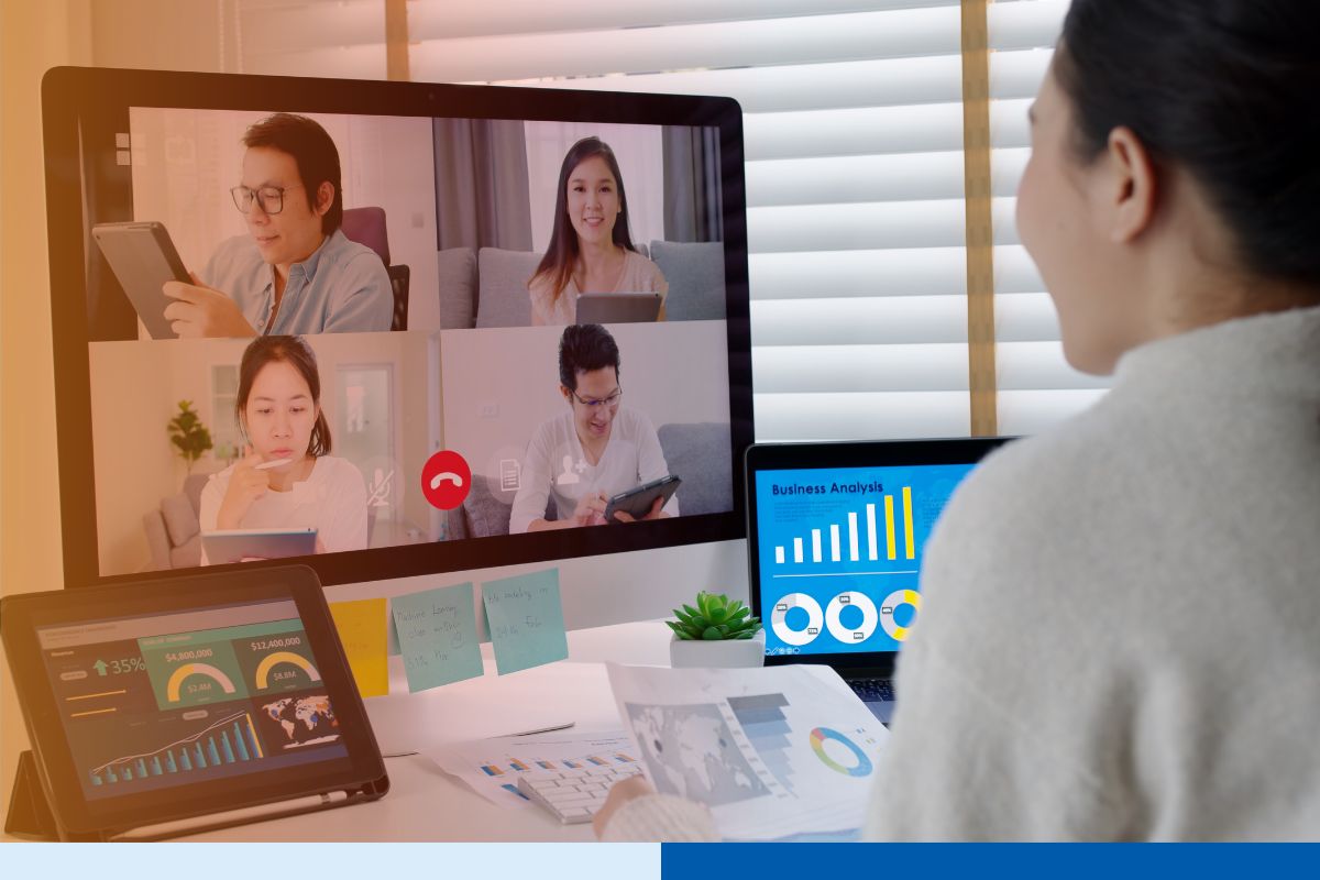 A group of AI-enabled remote teams working together for an outsourcing project