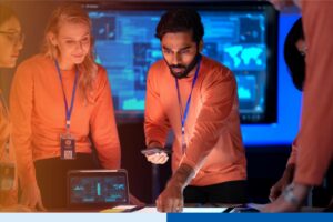 Offshore AI experts working together in reducing healthcare billing backlogs with the help of AI