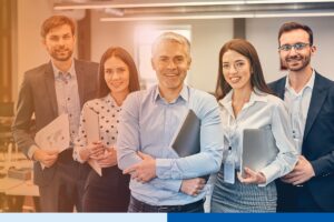 Business team reviewing a Build Operate Transfer offshore staffing framework with a global map and team structure diagram