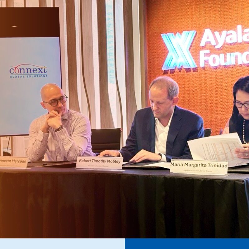 Connext and Ayala Foundation signing ceremony, April 17, 2026. Left to right: Paul Vincent Mercado, Tim Mobley, Maria Margarita Trinidad.