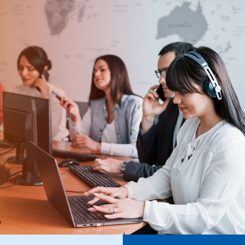 A group of remote workers in Colombia hired by CFOs and COOs, working together for an outsourcing project.