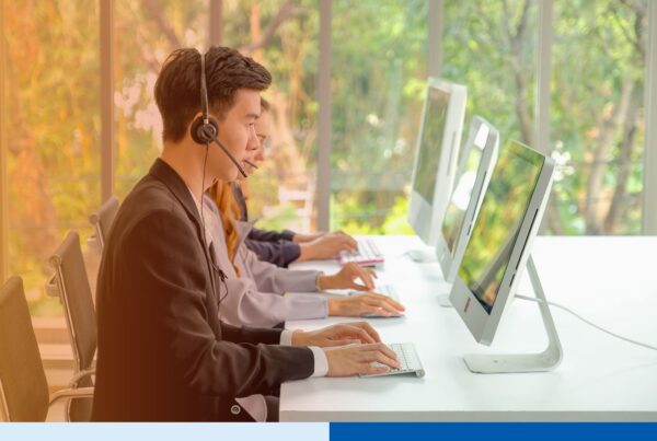 A group of dedicated remote back-office employees working together for an outsourcing project