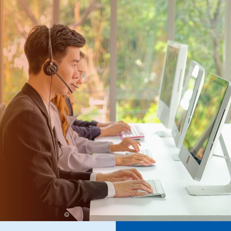 A group of dedicated remote back-office employees working together for an outsourcing project